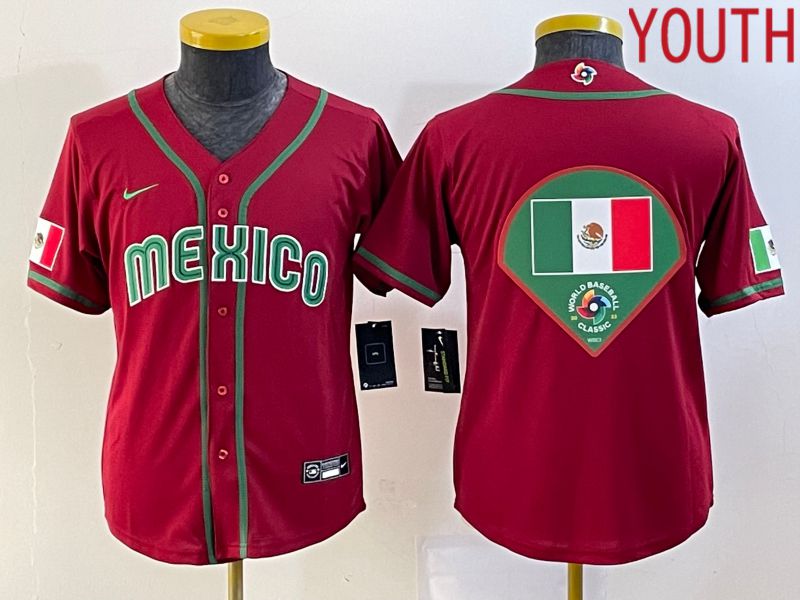 Youth 2023 World Cub Mexico Blank Red Nike MLB Jersey12->youth mlb jersey->Youth Jersey